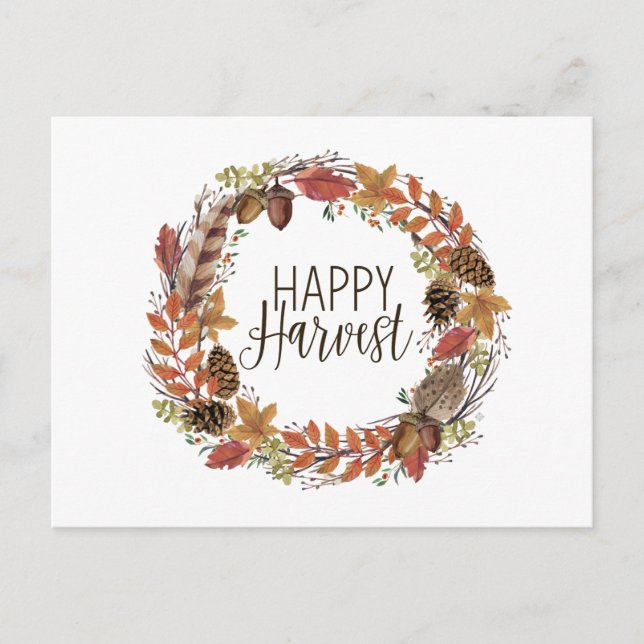 Carte Postale automne aquarelle couronne (Devant)