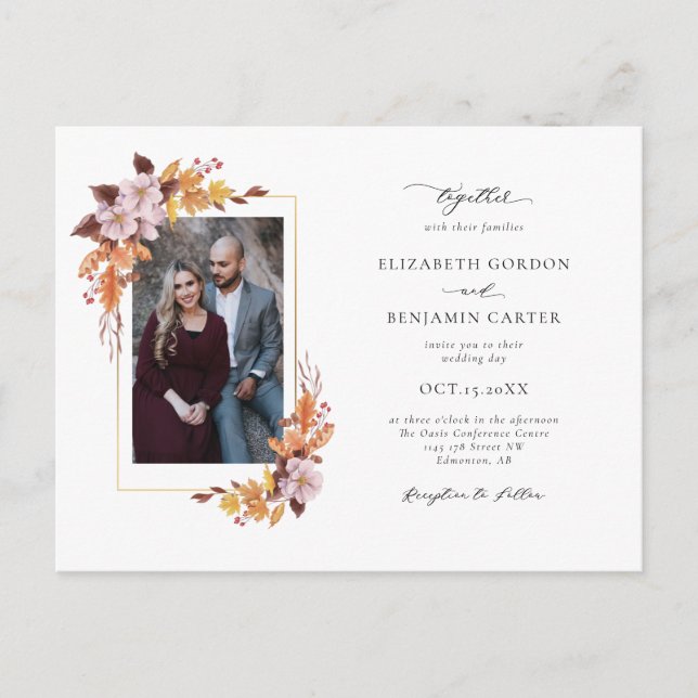 Carte Postale Automne Automne Floral Mariage Élégant Foliage Pho (Devant)