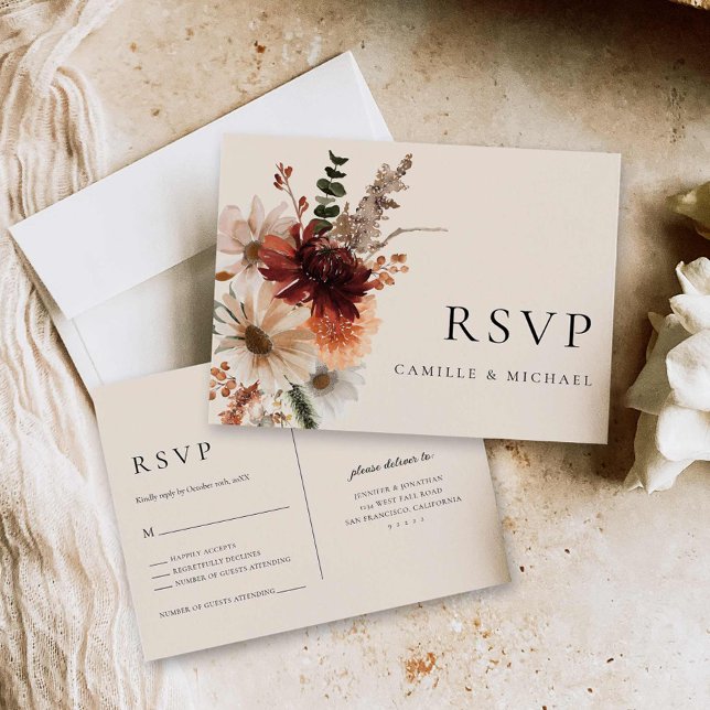 Carte Postale Automne Bourgogne Mariage Rsvp (Fall Elegant Wedding Rsvp Card)