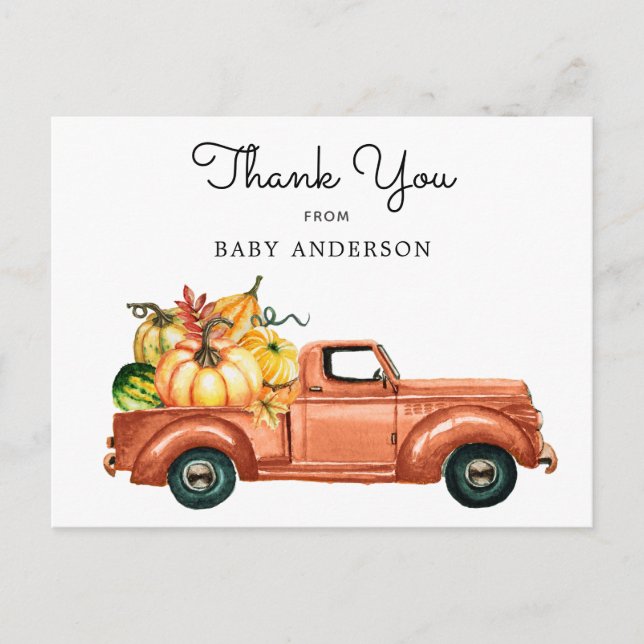 Carte Postale Automne Citrouille Conduite De Camion Par Baby sho (Devant)