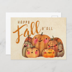 Carte Postale Automne Citrouille mignon Halloween Thanksgiving A
