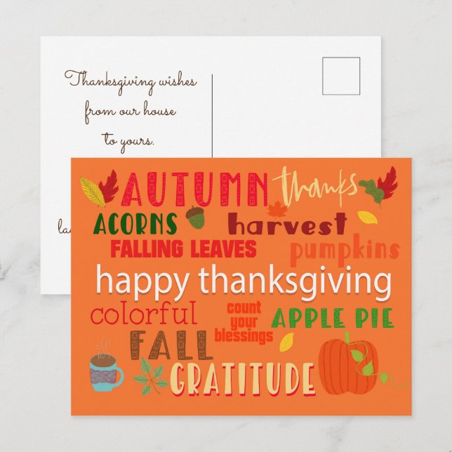 Carte Postale Automne et Thanksgiving Motif de typographie (Devant / Derrière)