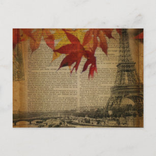 Carte Postale automne feuilles Vintage Automne Paris Tour Eiffel