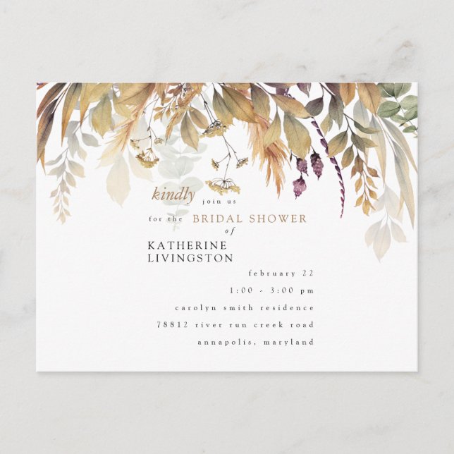 Carte Postale Automne Foliage Rustique Bridal Showeuse Invitatio (Devant)