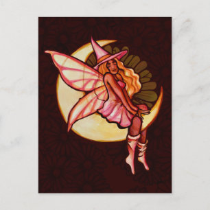 Carte Postale Automne Lune Fée Sorcière Daisy Artwork LuneEnfant