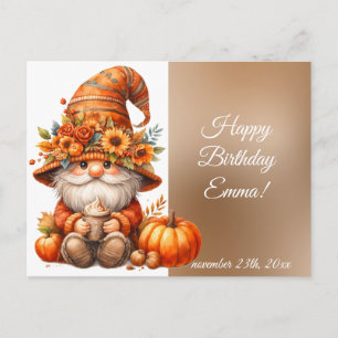 Carte Postale Automne mignon Gnome Feuilles d'automne Anniversai
