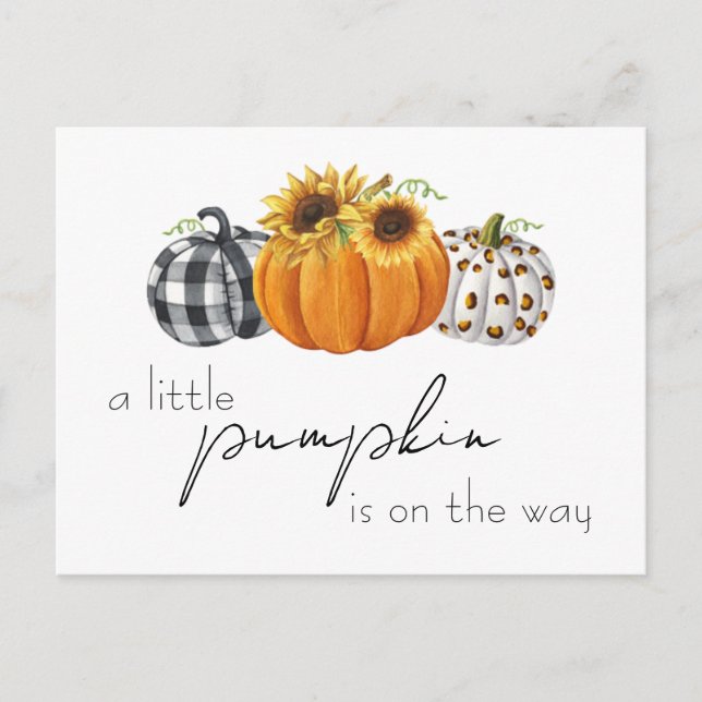 Carte Postale Automne Petit Citrouille tournesol Baby shower rus (Devant)