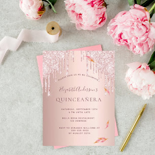 Carte Postale Automne Quincenera fête rose or parties scintillan