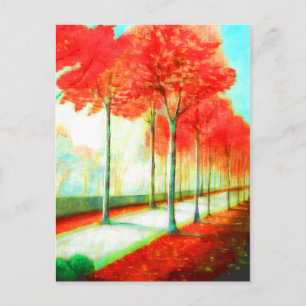 Carte Postale Automne Rouge Feuille Arbres Way Art Pittoresque