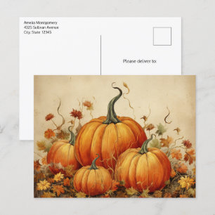 Carte Postale Automne Rustique Orange Citrouille