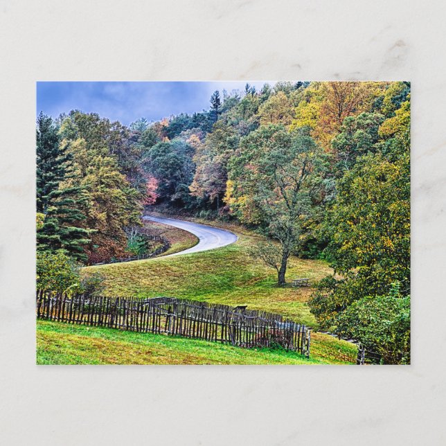 Carte Postale automne saison matin sur la route bleue (Devant)