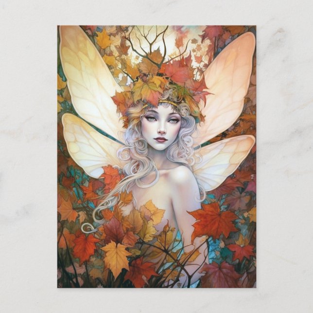 Carte Postale Automne Woodland Fairy Imaginaire Art (Devant)