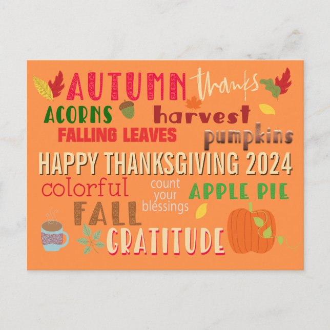 Carte Postale Automne WordArt Motif Bon thanksgiving 2024 (Devant)