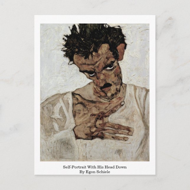 Carte Postale Autoportrait Avec La Tête En Bas Par Egon Schiele (Devant)