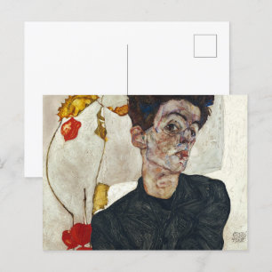 Carte Postale Autoportrait avec Physalis   Egon Schiele  
