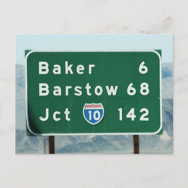 Carte Postale Autoroute - Miles pour Baker & Barstow (Devant)