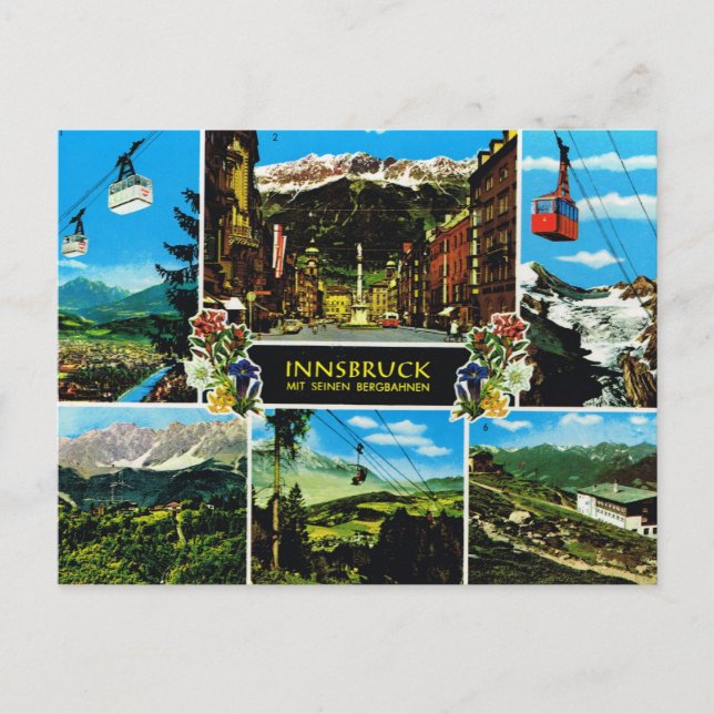 Carte Postale Autriche vintage, Multivue d'Innsbruck (Devant)
