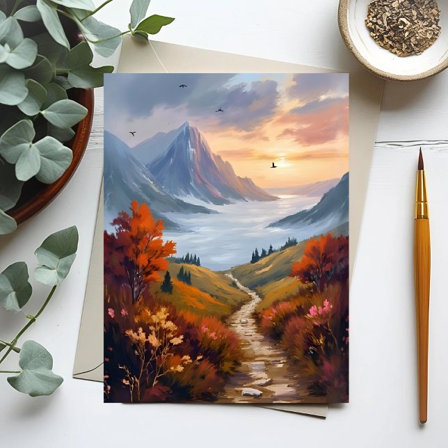 Carte Postale Autumn Daydreams | Fall Mountain Landscape Painted (Créateur téléchargé)