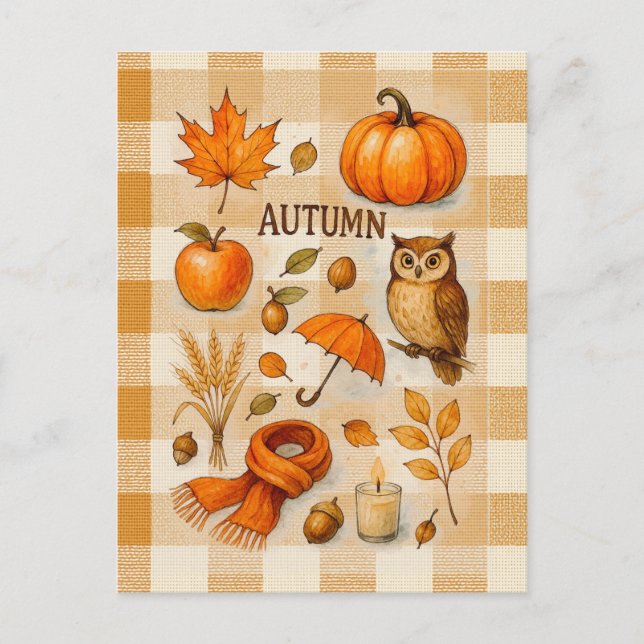 Carte Postale Autumn Magic Postcard Cozy Fall Owl Pumpkin Leaves (Devant)