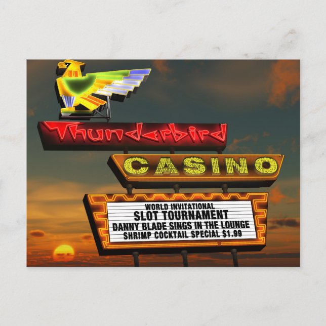 Carte postale aux signes rétro néon Thunderbird La (Devant)