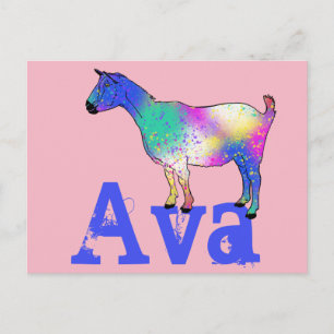 Carte Postale Ava Ajouter Le Nom Funky Cute Chèvre Coloré Animal