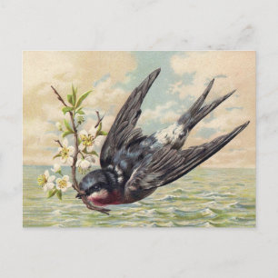 Carte Postale Avalée volante avec brindille de fleur