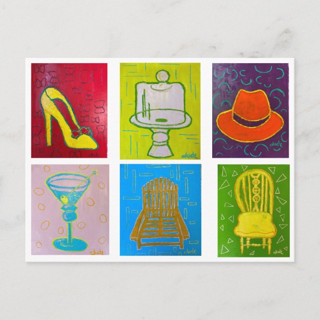 Carte postale avec 6 peintures à l'huile originale (Devant)