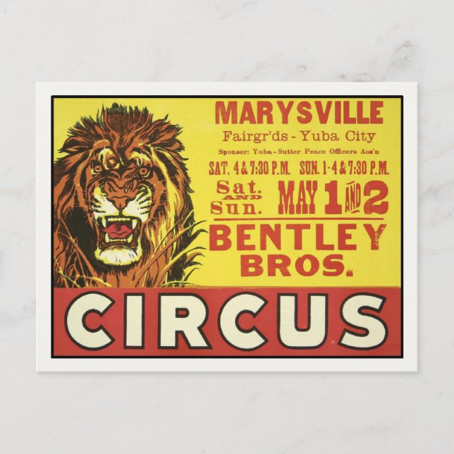 Carte postale avec affiche de cirque vintage (Devant)