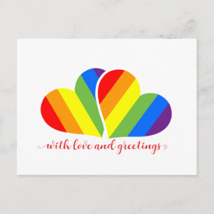 Carte Postale avec amour et cœurs arc-en-ciel 