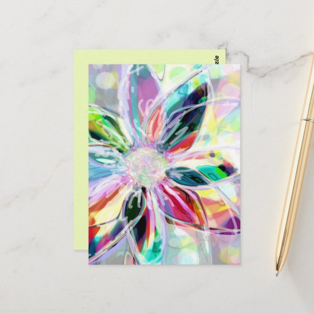 Carte postale avec Art Floral Abstrait lumineux (Devant/Arrière en situation)