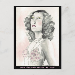 Carte postale avec art original de Gloria Swanson
