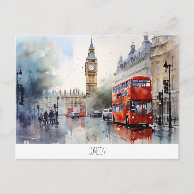Carte postale avec Big Ben et bus rouge à Londres (Devant)