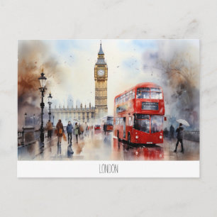 Carte postale avec Big Ben et bus rouge à Londres