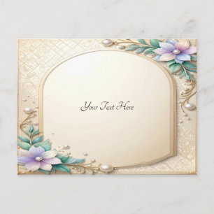 Carte postale avec cadre floral décoratif et perle