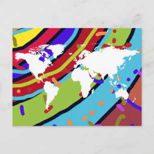 carte postale avec carte du monde en couleurs