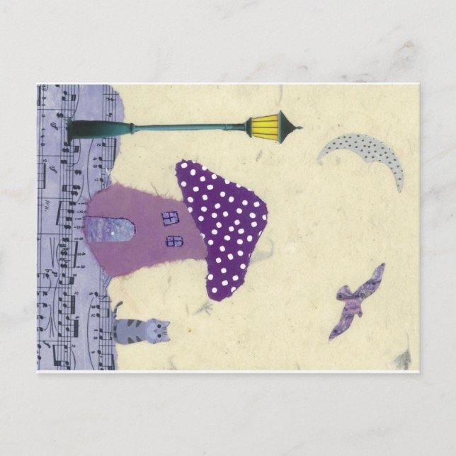 Carte postale avec champignon, Lampe Post, Chat (Devant)