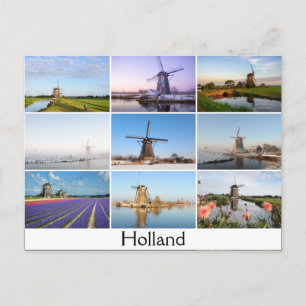 Carte postale avec collage de moulins à vent en Ho