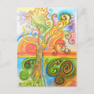 Carte postale avec design d'arbre coloré psychédél