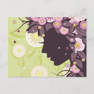 Carte postale avec la silhouette et les fleurs de