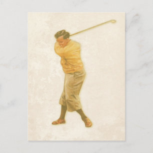 Carte postale avec lecteur de golf Vintage