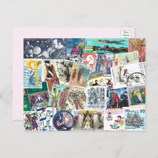 Carte postale avec potage avec personnes (Devant / Derrière)