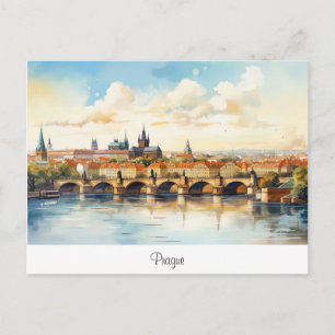 Carte postale avec Prague, paysage peint.