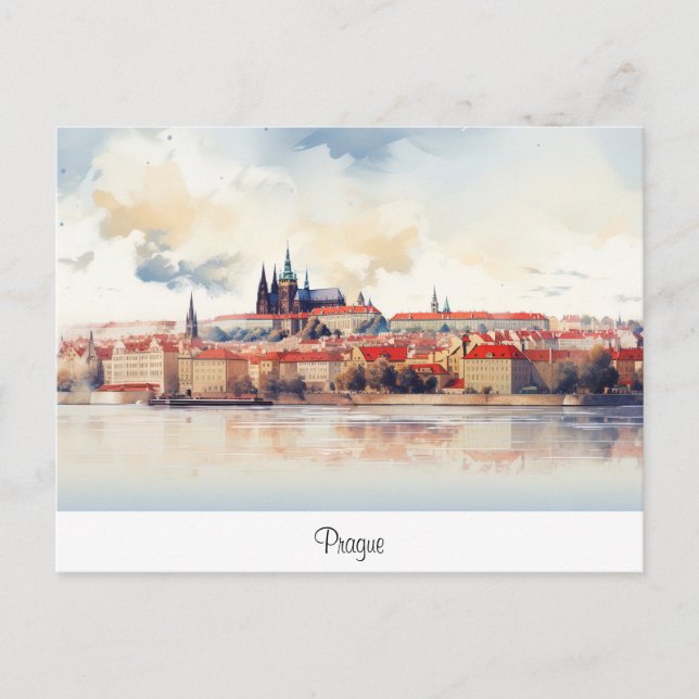 Carte postale avec Prague, paysage peint. (Devant)
