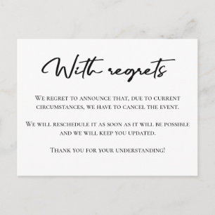 Carte Postale Avec regrets noir et blanc annuler faire-part