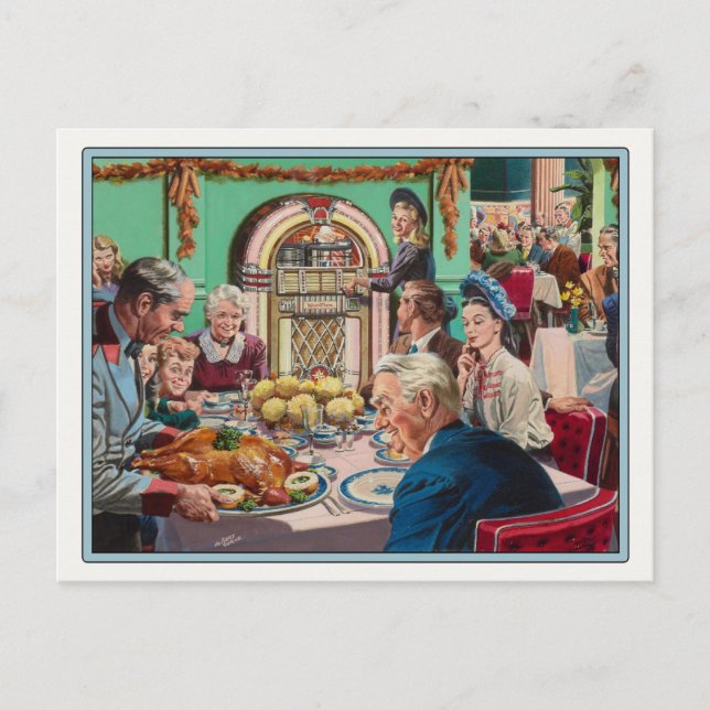 Carte postale avec repas Thanksgiving Vintage (Devant)