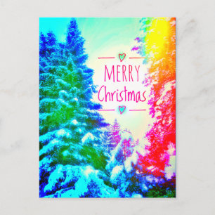 CARTE POSTALE AVEC SAPINS DE NOËL ARC-EN-CIEL
