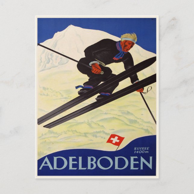 Carte postale avec ski Vintage (Devant)