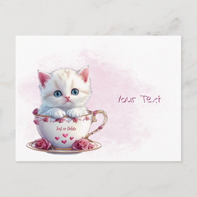 Carte postale avec un chaton dans une tasse avec d (Devant)