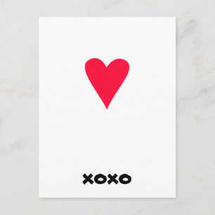 Carte postale avec un cœur rouge et xoxo