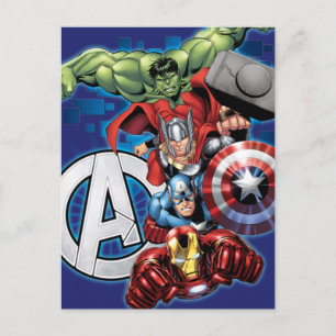 Carte Postale Avengers   Groupe et logo haute technologie empilé